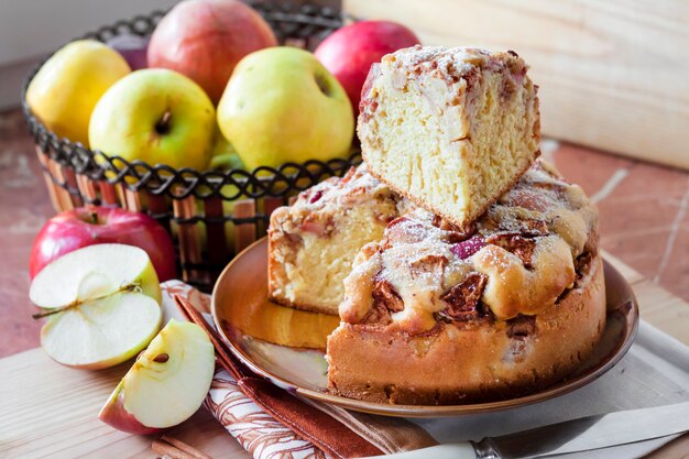 Homemade apple pie with cinnamon on the plate