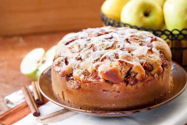 Homemade apple pie with cinnamon on the plate