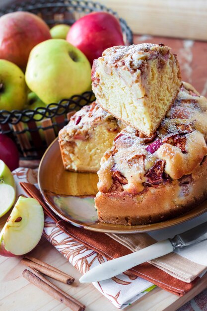 Homemade apple pie with cinnamon on the plate