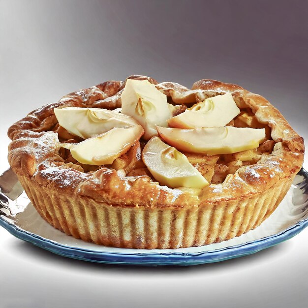 Домашний яблочный пирог с свежими яблоками на белом кухонном столе.