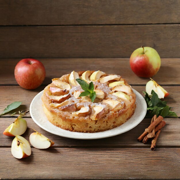 Homemade Apple Pie with fresh apples on a white kitchen table top view flat lay Thanksgiving tradit