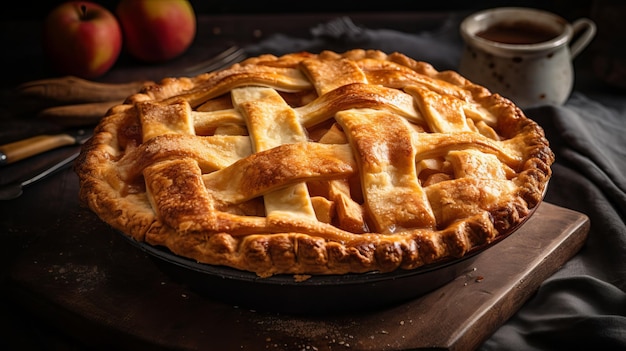 Homemade Apple Pie with Golden Crust and Cinnamon Filling