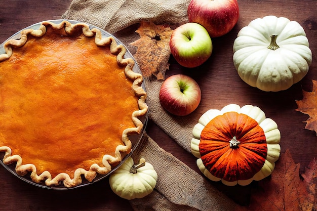 テーブルの上のカボチャの秋のペストリーと自家製のアップルパイ