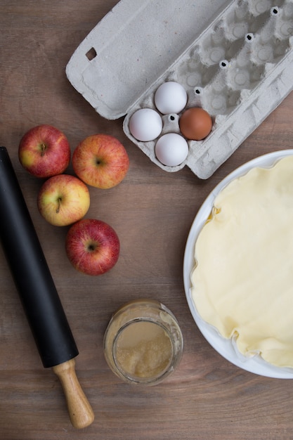 Homemade apple raw pie preparation- Apple pie