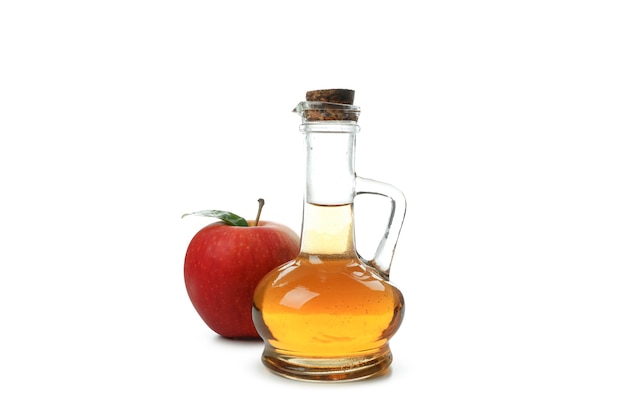 Homemade apple vinegar isolated on white