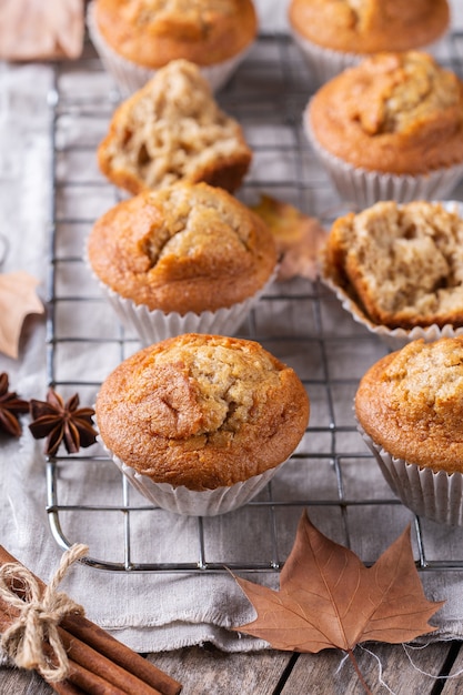 Homemade autumn cakes or muffins with nuts and spices