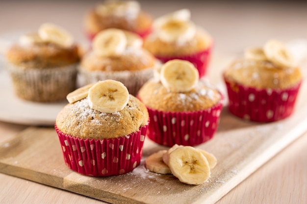 Homemade bakery, banana muffins dessert as easy recipe concept