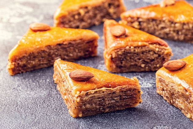 Homemade baklava with nuts and honey