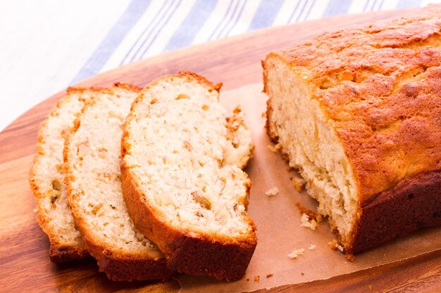 Homemade banana bread from classic recipe.