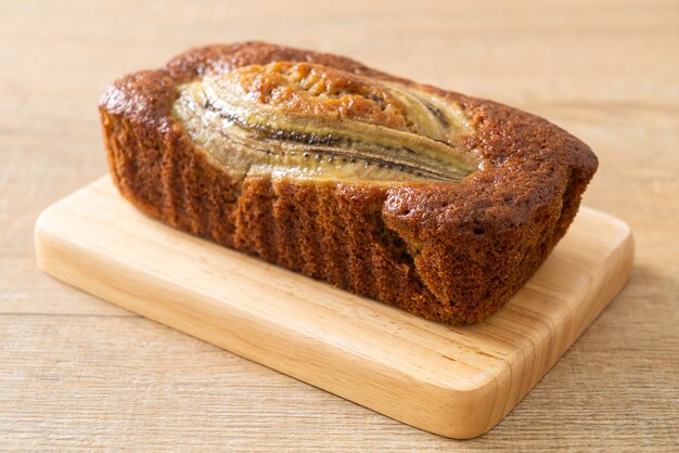 homemade banana cake on wood board