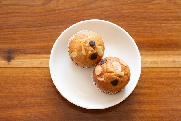 Homemade Banana cupcake with chocolate and cashew nut