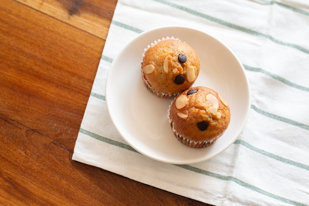 Homemade Banana cupcake with chocolate and cashew nut