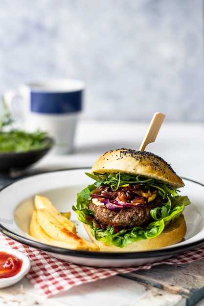 Homemade beef burger on a plate