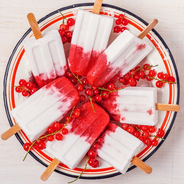 Homemade berries and coconut milk popsicles.