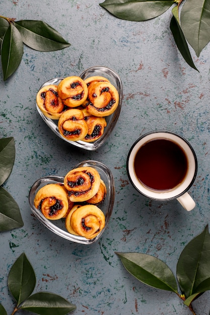 Homemade berry jam filled cookies, top view