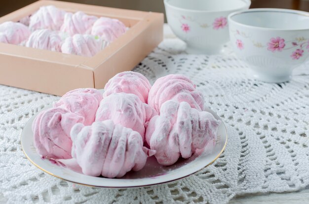 Homemade Berry marshmallow in a plate