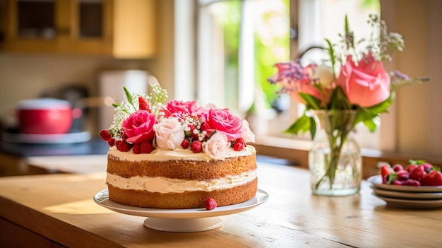 ホームメイド バースデーケーキ イギリスの田舎の家 コテージキッチン 料理と休日のベーキングレシピ