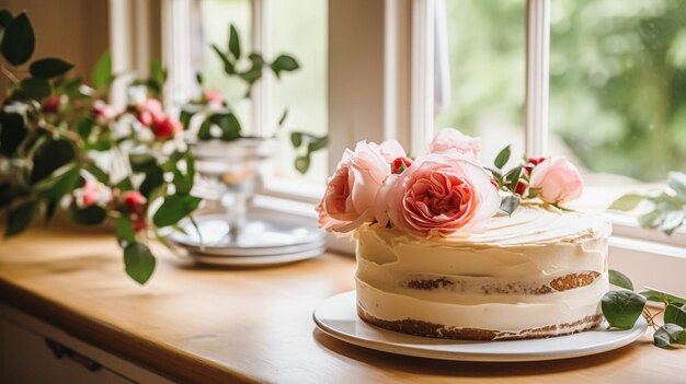 写真 イギリスの田舎の家のコテージのキッチンで手作りの誕生日ケーキと休日のベーキングレシピ