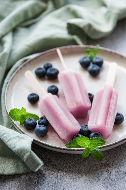 Homemade blueberry ice cream or popsicles