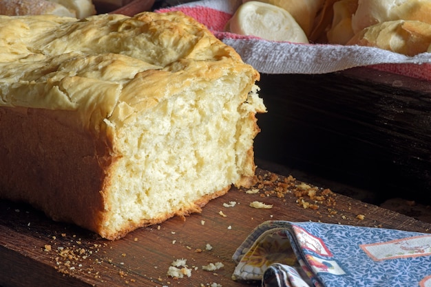 Homemade bread slice with crumbs