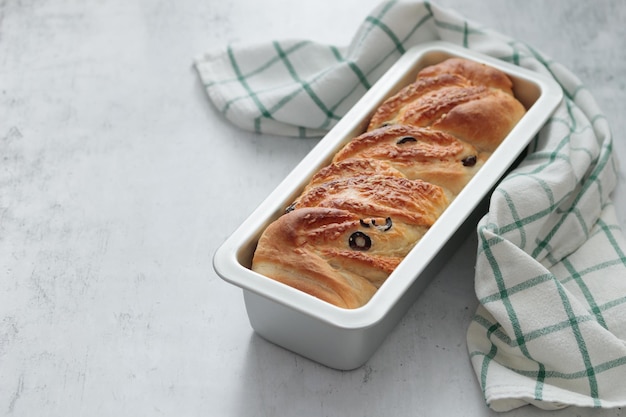 Homemade bread with cheese and olives