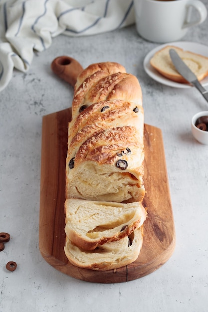 Homemade bread with cheese and olives