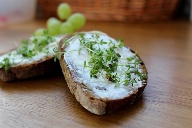 homemade bread with cheese and watercress snack