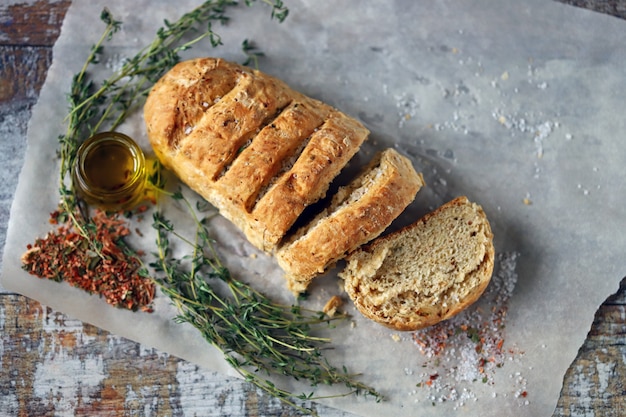 Homemade bread with Italian herbs and spices.