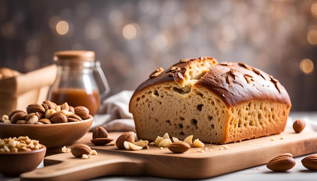 Photo homemade bread with nuts