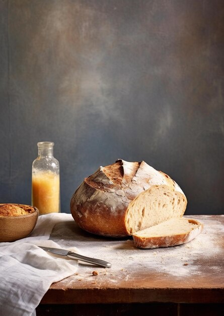 農村風の背景に種子で作られた自家製のパン 農民風のパン