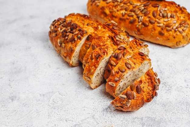 Homemade bread with sesame, pumpkin, sunflower seeds.