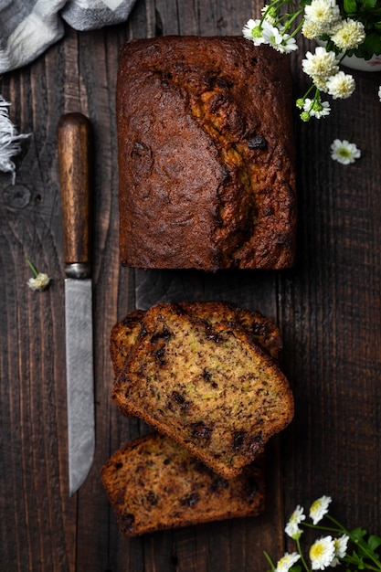 Homemade bread with zucchini, bananas and chocolate