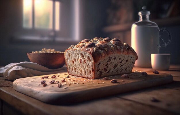 Homemade bread on a wooden background