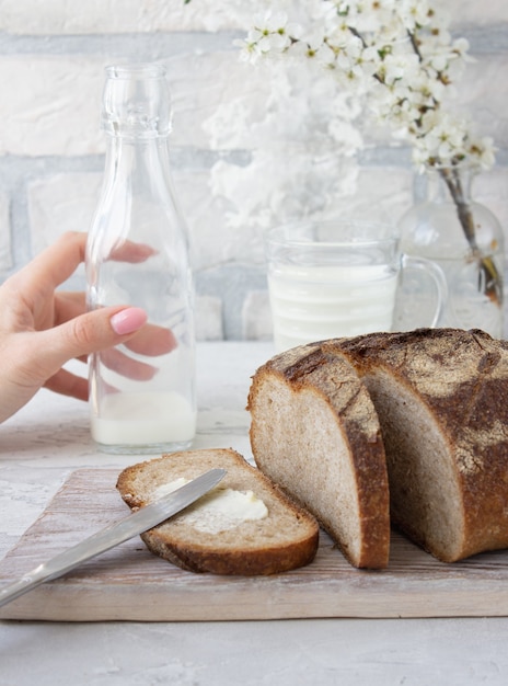 Homemade bread on a wooden board