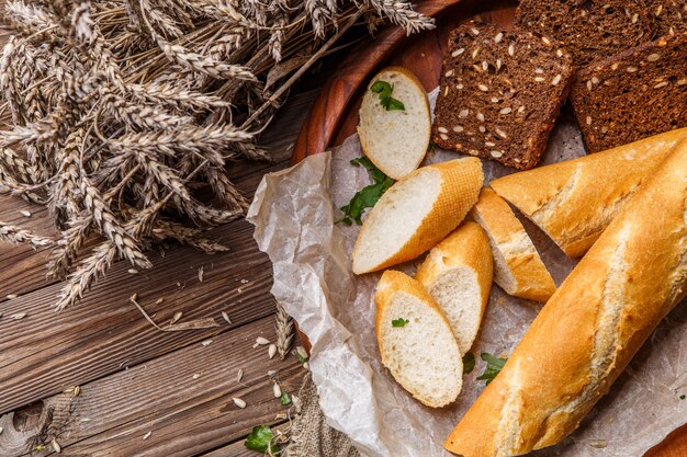 Homemade bread in wooden plate