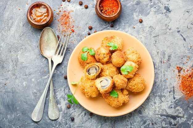 Homemade breaded mushrooms