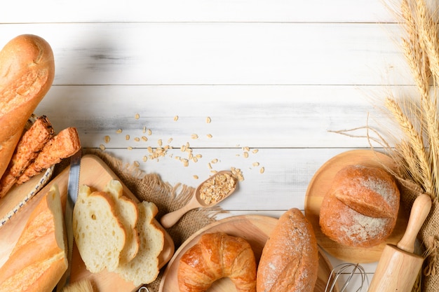 Homemade breads or bun, croissant and bakery