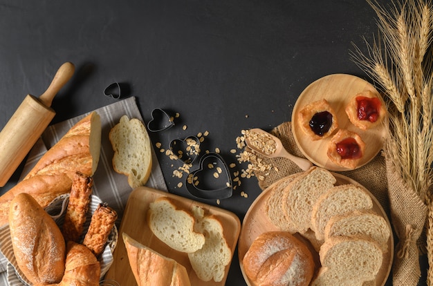 Homemade breads or bun, croissant and bakery