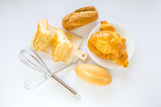 Homemade breads or bun on white background , breakfast food