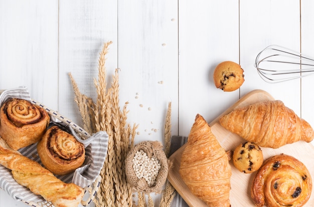 Homemade breads or bun on wood background