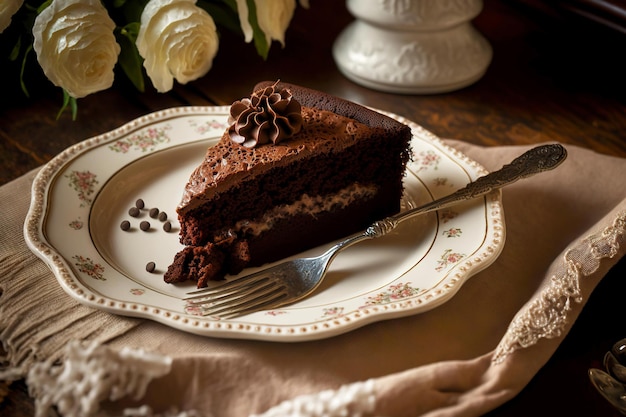 Homemade brownie cake on plate made with generative ai