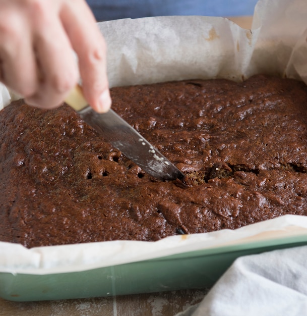 Idea di ricetta di fotografia di cibo brownie fatti in casa