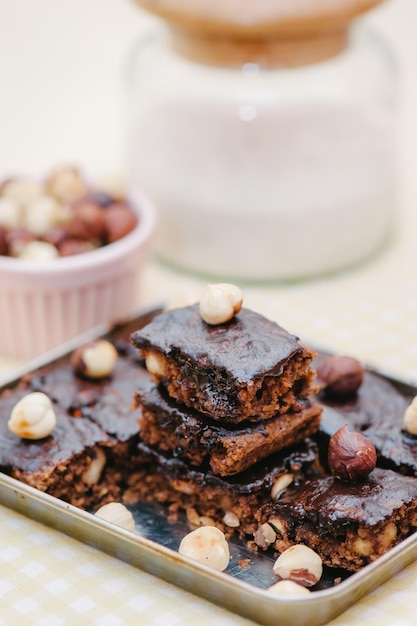 Homemade brownies with ingredients