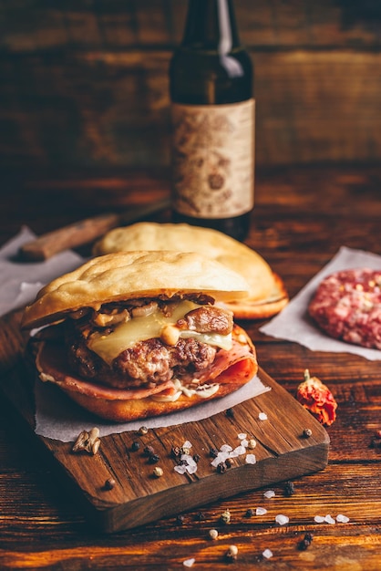 Homemade Burger on Cutting Board