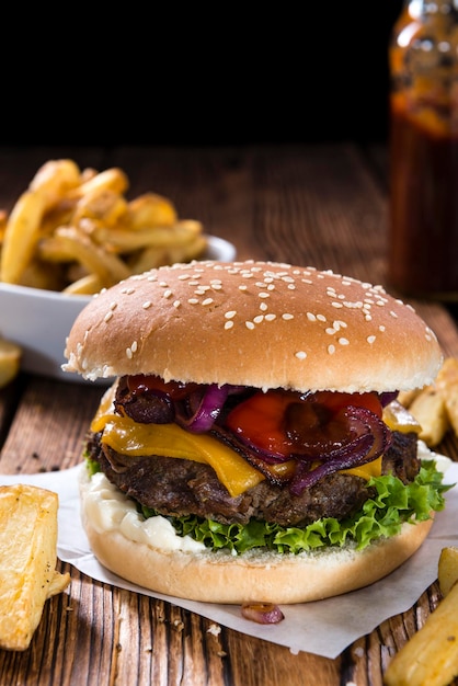 Homemade Burger with French Fries