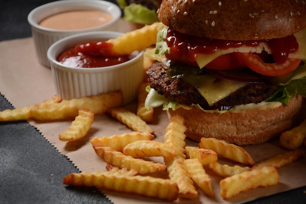 Homemade burger with grilled beef,