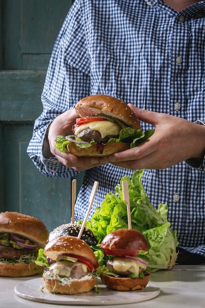 Homemade burgers variety