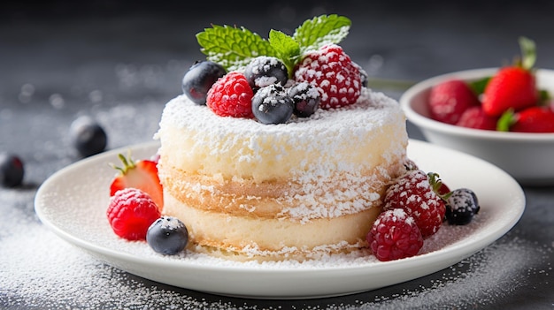 Homemade cake with fresh berries on wooden background High quality photo