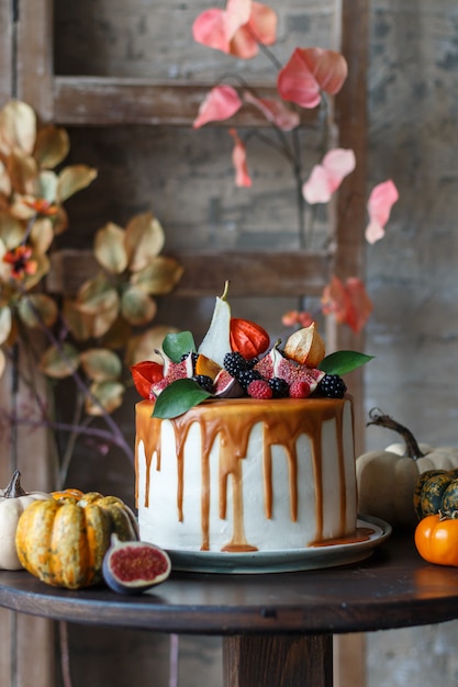 Homemade cake with fruits