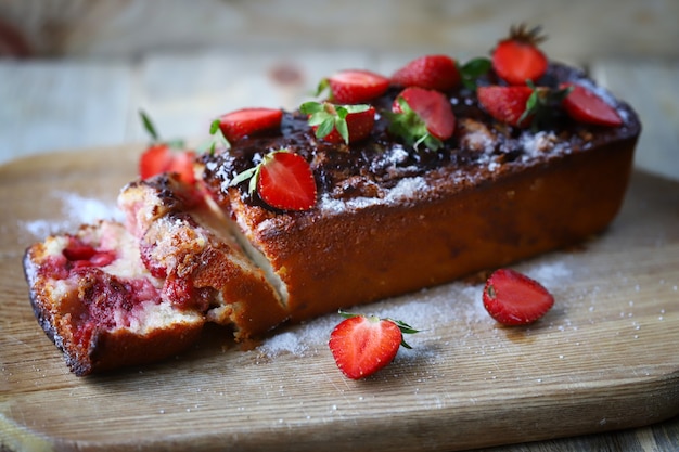 Homemade cake with strawberries and chocolate